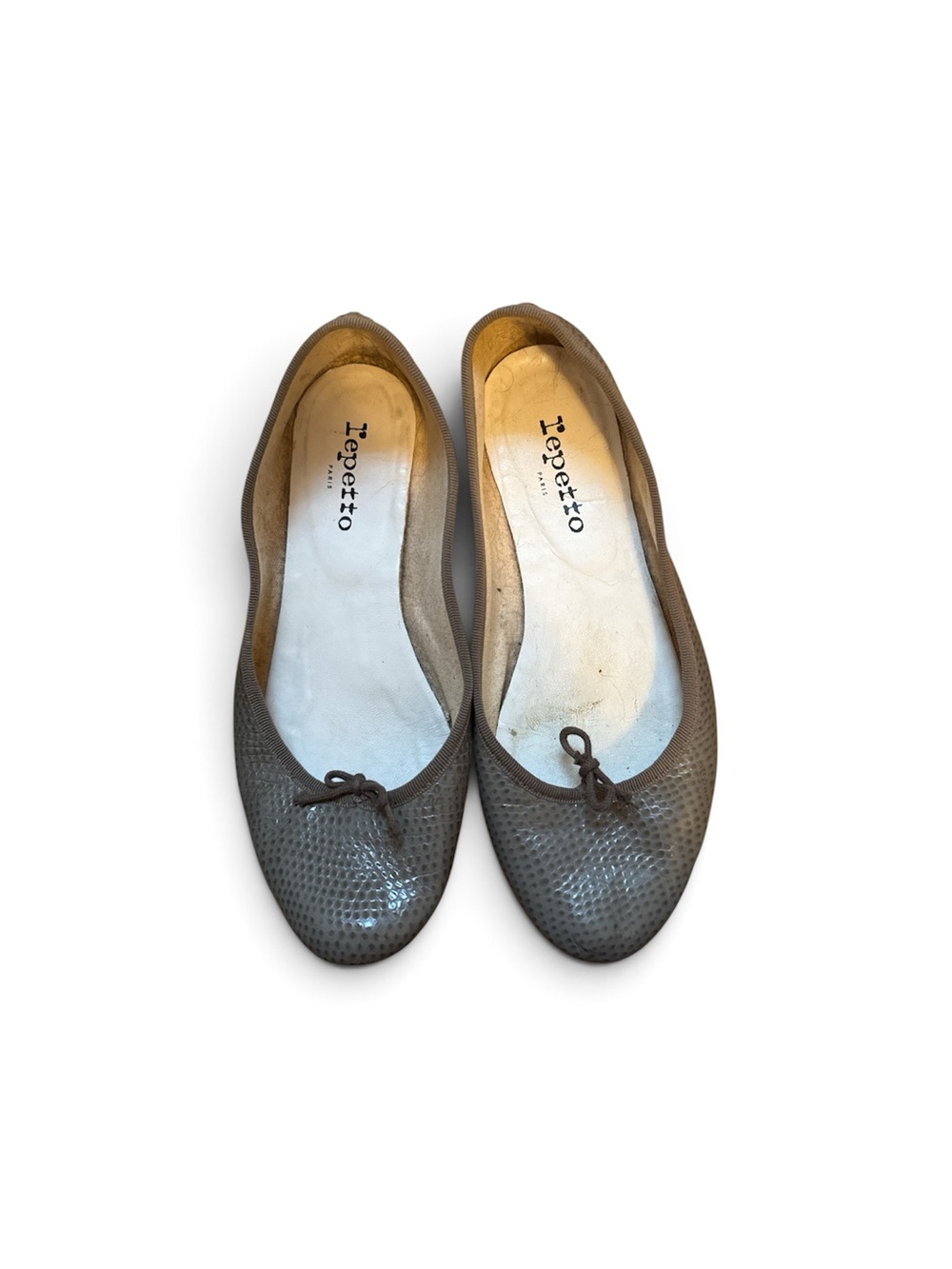 Repetto Taupe Textured Leather Ballet Flats